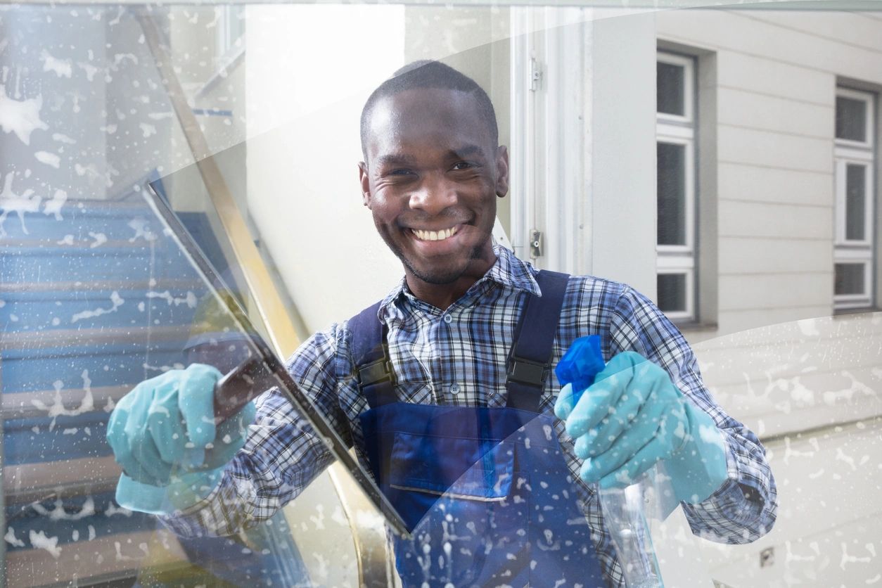 Smiling window cleaner with squeegee